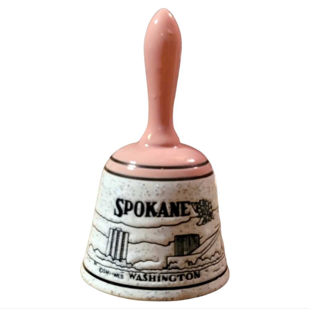 Vtg Bell Spokane Washington SMI-WES Ceramic Pink Handles Embossed